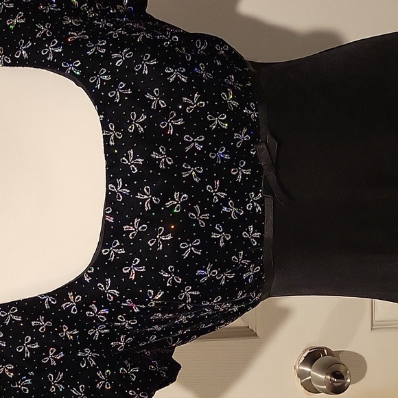 Vintage La Belle Women's M Black 90s Babydoll Dress Glitter Bows Design - Picture 1 of 10
